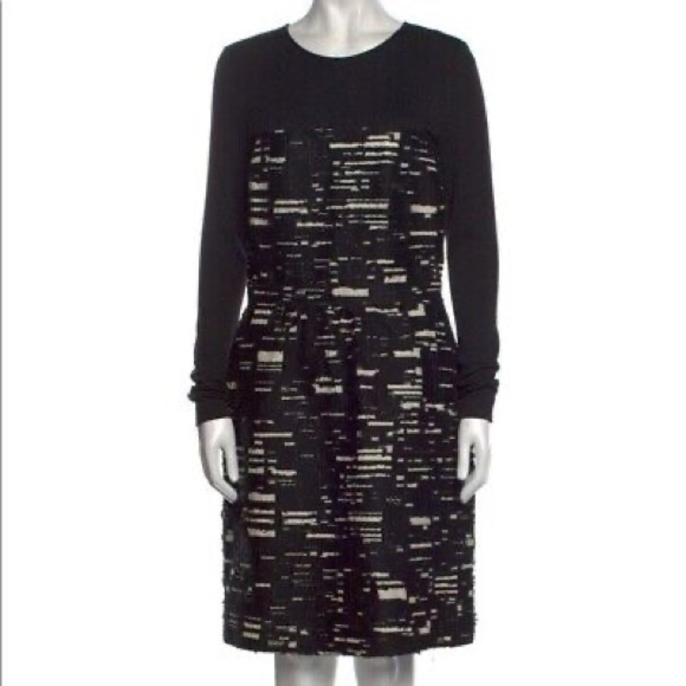 Piazza Sempione Wool Printed Long Sleeve Knee-Length Shift Dress